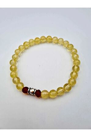 Doğal Sitrin Taşı & Kehribar Bileklik 6 MM