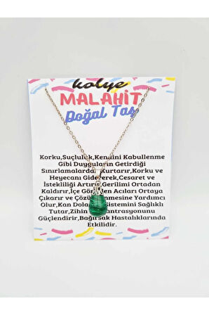 Malahit Doğal Taş Kolye Damla Kesim Zincir Hediyeli