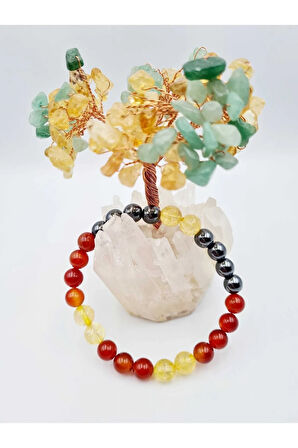 Sertifikalı Para Bereket Ve Zenginlik Doğal Taş Tılsım Bilekliği Akik-hematit-sitrin Taşı Doğaltaş