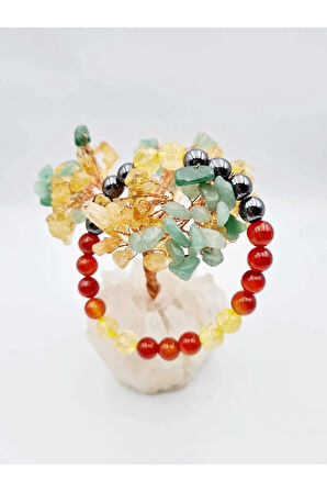 Sertifikalı Para Bereket Ve Zenginlik Doğal Taş Tılsım Bilekliği Akik-hematit-sitrin Taşı Doğaltaş