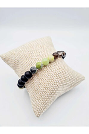 Sertifikalı Şans Doğaltaş Tılsım Bilekliği D.kuvars-oniks-krizopras Taşı Doğaltaş Tılsım Bileklik