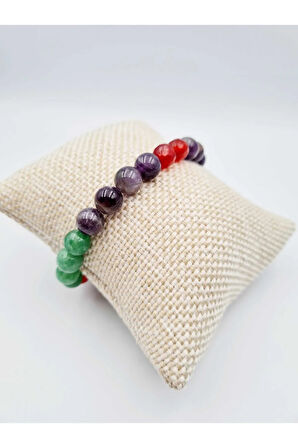 Unisex Sertifikalı Doğal Taş Tılsım Bilekliği Aventurin-Ametist-Akik