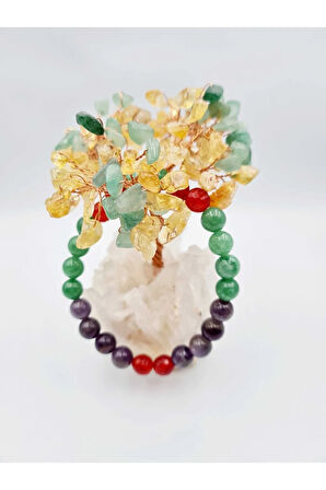 Unisex Sertifikalı Doğal Taş Tılsım Bilekliği Aventurin-Ametist-Akik