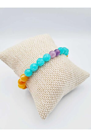 AŞK,SEVGİ,ÇİFTLER ARASI UYUM Doğal Taş Bilekliği Amazonit, Akik ve Ametist Doğaltaş Bileklik