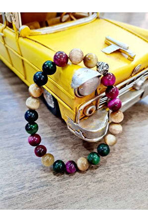 Renkli Kaplan Gözü Doğal Taş Bileklik AAA Kalite