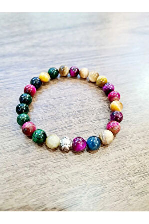 Renkli Kaplan Gözü Doğal Taş Bileklik AAA Kalite