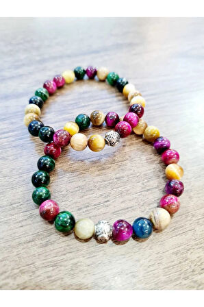 Renkli Kaplan Gözü Doğal Taş Bileklik AAA Kalite