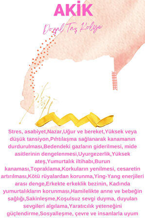 Pembe Akik Doğal Taş Kolye Yıldız Model Zincir Hediyeli