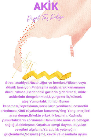 Mor Akik Doğal Taş Kolye Yıldız Model Zincir Hediyeli