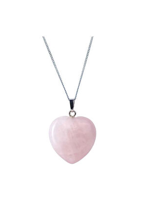 Pembe Kuvars Doğal Taş Kalp Kolye Sürpriz
