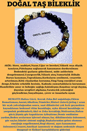 Orijinal Doğal Taş Bileklik Akik Hematit Sürpriz Hediyeli