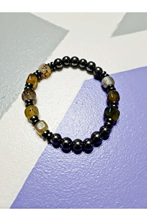 Orijinal Doğal Taş Bileklik Akik Hematit Sürpriz Hediyeli