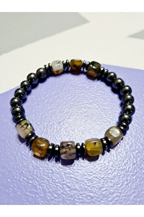 Orijinal Doğal Taş Bileklik Akik Hematit Sürpriz Hediyeli