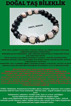 Orijinal Doğal Taş Bileklik Akik Hematit Oniks Sürpriz Hediyeli