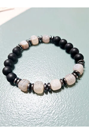 Orijinal Doğal Taş Bileklik Akik Hematit Oniks Sürpriz Hediyeli