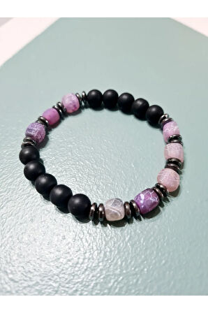 Orijinal Doğal Taş Bileklik Akik Hematit Oniks Sürpriz Hediyeli