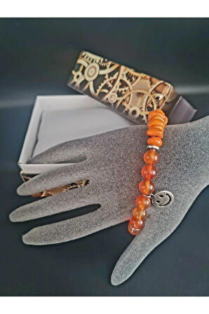 Doğal Taş Bileklik Özel Tasarım Akik Sedef Doğal Taş AAA Kalite