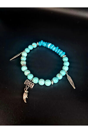 Doğal Taş Bileklik Özel Tasarım Turkuaz Sedef Doğal Taş AAA Kalite