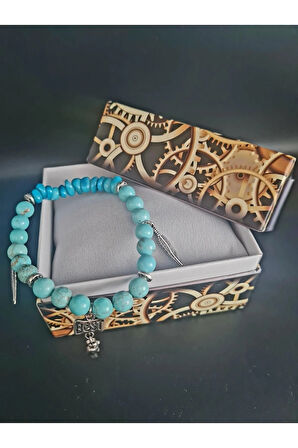 Doğal Taş Bileklik Özel Tasarım Turkuaz Sedef Doğal Taş AAA Kalite