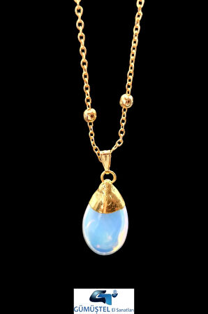 Opal Doğal Taş Damla Tasarım Kolye Özel Tasarım Zincir Hediyeli AAA Kalite