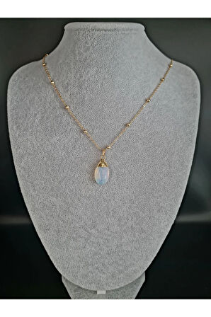 Opal Doğal Taş Damla Tasarım Kolye Özel Tasarım Zincir Hediyeli AAA Kalite