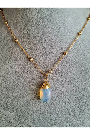 Opal Doğal Taş Damla Tasarım Kolye Özel Tasarım Zincir Hediyeli AAA Kalite