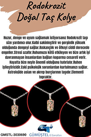 Rodokrozit Doğal Taş Kolye Minimal Sevenler İçin AAA Kalite