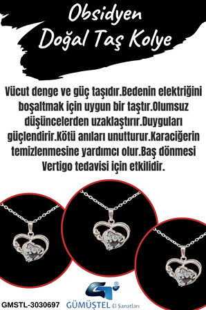 Doğal Obsidyen Taşı Kolye Kalp Tasarım