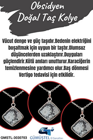 Obsidyen Doğal Taş Kolye Piramit Özel Kesim