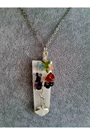 Selenit ve 7 Çakra Doğal Taş Kolye Özel Tasarım