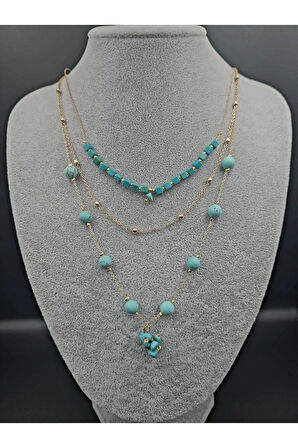 Sertifikalı Turkuaz Doğal Taş Kolye Özel Tasarım El Yapımı Kolye