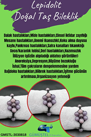 Lepidolit Doğal Taş Bileklik Asansörlü Kilit Sistemi AAA Kalite El Yapımı Bileklik