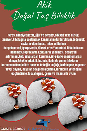 Dantelli Akik Doğal Taş Bileklik Asansörlü Kilit Sistemi