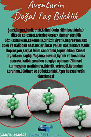 Aventurin Doğal Taş Bileklik Asansörlü Kilit Sistemi AAA Kalite El Yapımı Bileklik