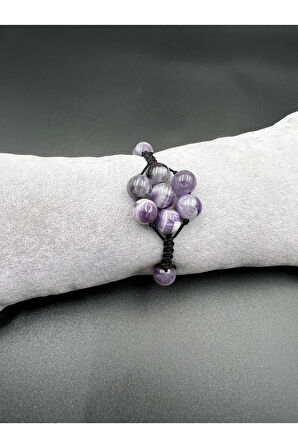 Ametist Doğal Taş Bileklik Asansörlü Kilit Sistemi El Yapımı Bileklik