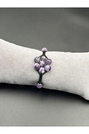 Ametist Doğal Taş Bileklik Asansörlü Kilit Sistemi El Yapımı Bileklik