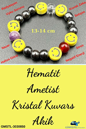 Unisex Doğal Taş Çocuk Bilekliği Ametist Hematit Kristal Kuvars Akik