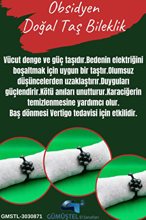 Obsidyen Doğal Taş Bileklik Asansörlü Kilit Sistemi Aaa Kalite El Yapımı  10mm