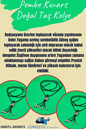 Pembe Kuvars Doğal Taş Tasarım Kolye