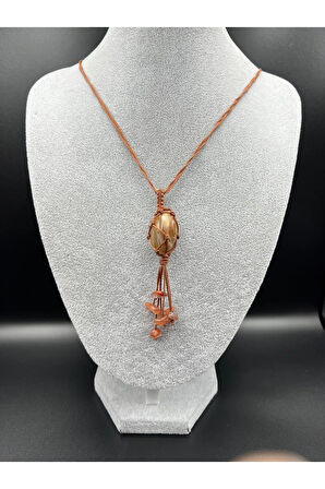 Akik Doğal Taş Tasarım Kolye El yapımı Örgü Model