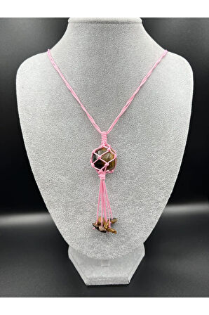 Kaplan Gözü Doğal Taş Tasarım Kolye El yapımı Örgü Model AAA Kalite