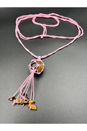 Kaplan Gözü Doğal Taş Tasarım Kolye El yapımı Örgü Model AAA Kalite