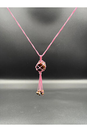 Kaplan Gözü Doğal Taş Tasarım Kolye El yapımı Örgü Model AAA Kalite