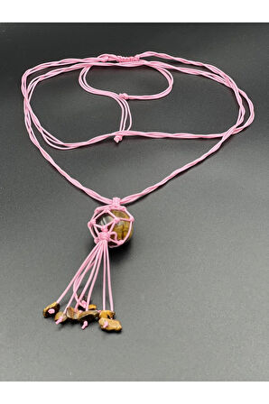 Kaplan Gözü Doğal Taş Tasarım Kolye El yapımı Örgü Model AAA Kalite