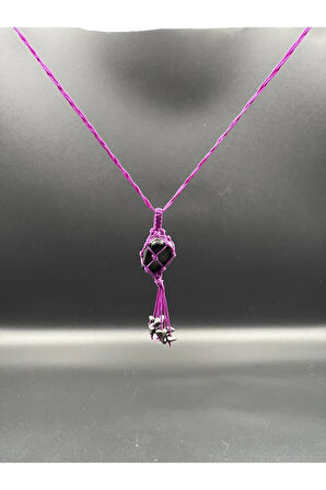 Shungite Doğal Taş Tasarım Kolye El yapımı Örgü Model AAA Kalite