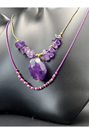 Ametist Doğal Taş Kolye Tasarım Kararmaz Malzeme