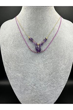 Ametist Doğal Taş Kolye Tasarım Kararmaz Malzeme