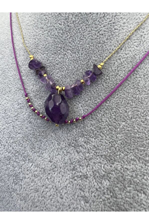 Ametist Doğal Taş Kolye Tasarım Kararmaz Malzeme