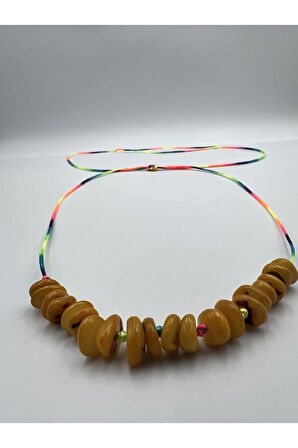 Sarı Sedef Doğal Taş Çocuk Kolyesi Asansörlü Kilit Sistemi