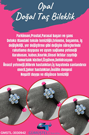 Opal Doğal Taş Bileklik Asansörlü Kilit Sistemi Aaa Kalite El Yapımı Bileklik 6mm